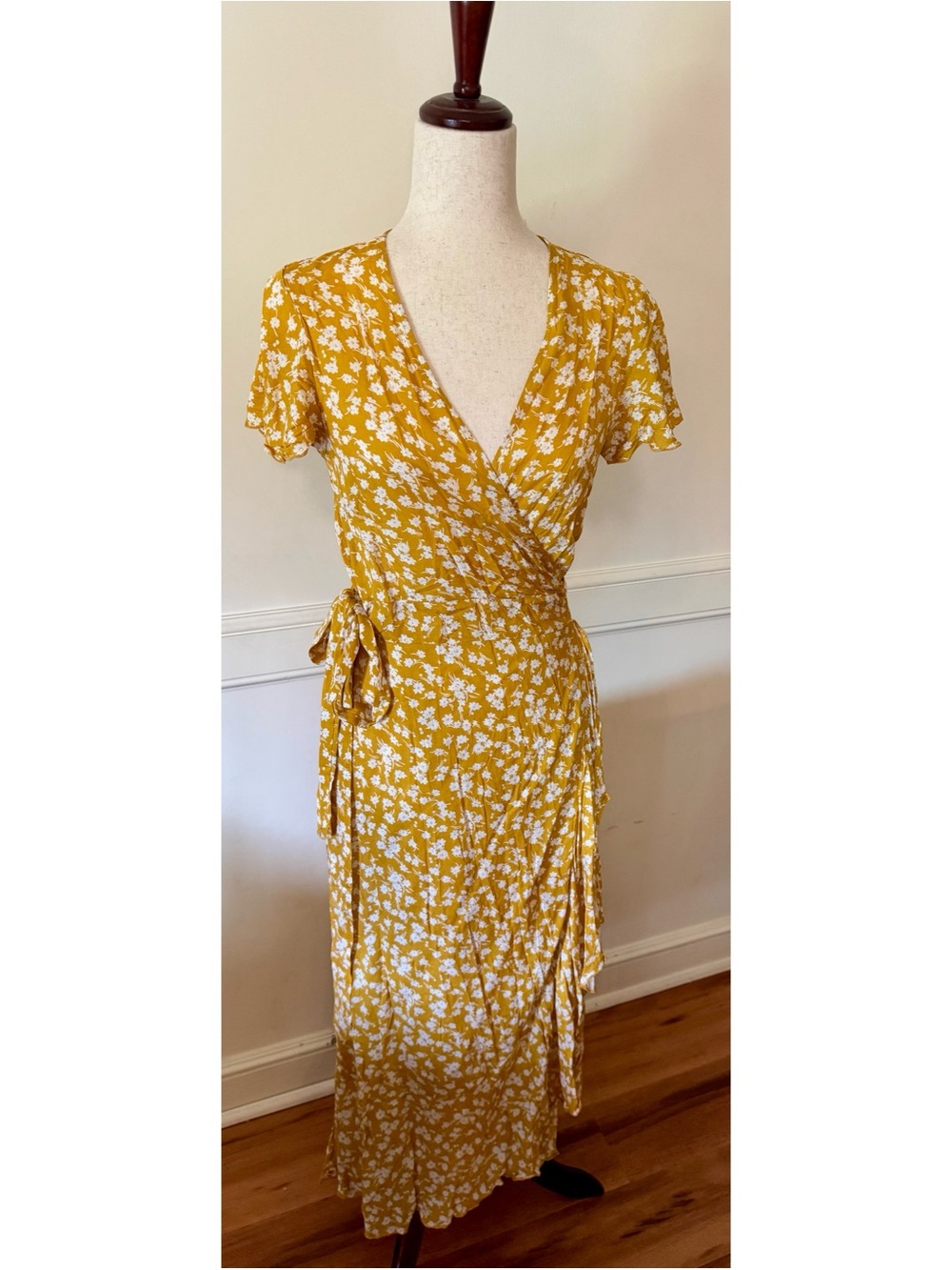 Mustard Yellow Floral Wrap Dress